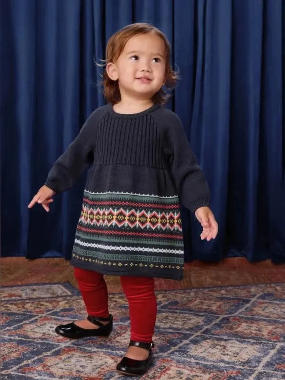 NWOT Tea Collection Fair Isle Sweater Dress in Indigo Navy